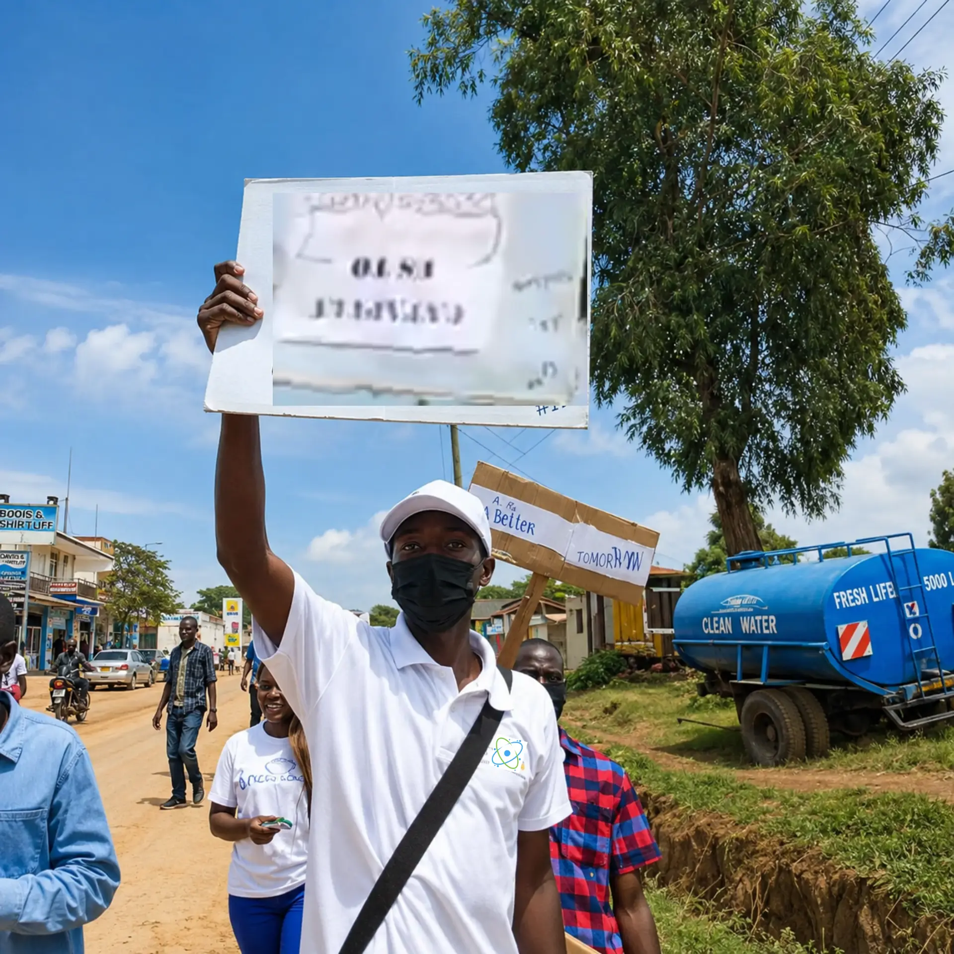 NUeB Kenya campaigners marching with placards during the Stand Up for Nuclear campaign in Kenya, October 2021